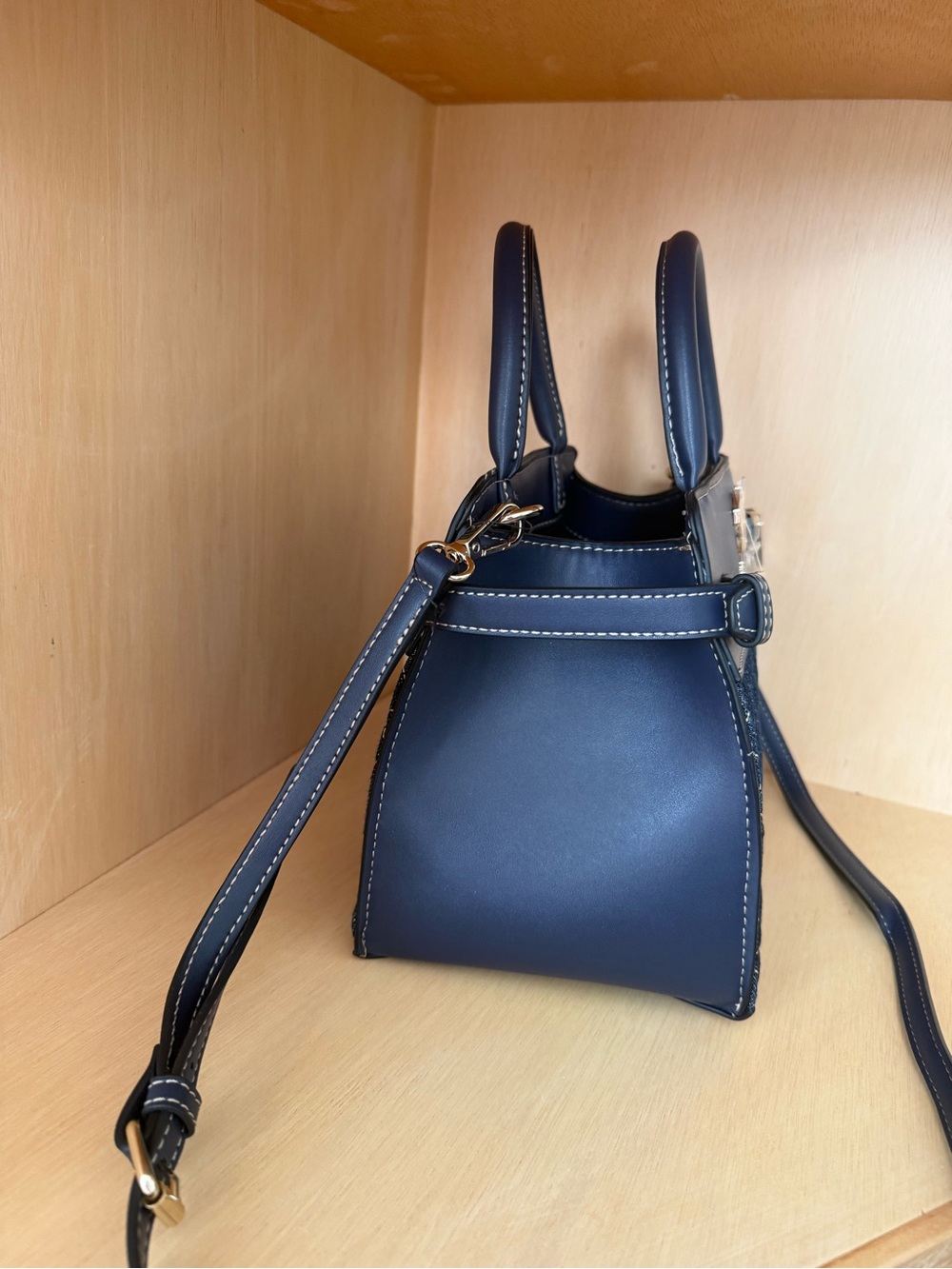 True Religion Denim Quilted Satchel Crossbody Bag Horseshoe Studded - Picture 2 of 8